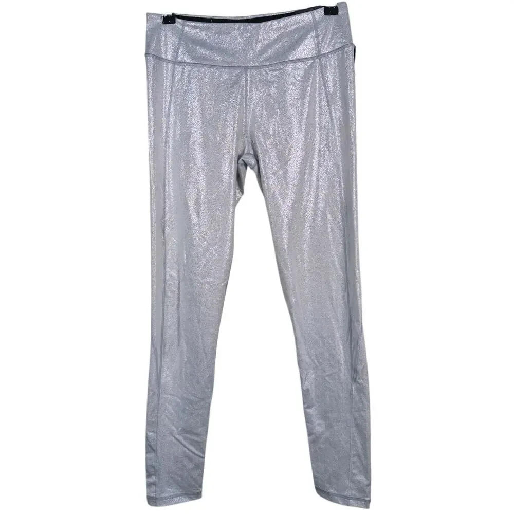 NWT Victoria's Secret Knockout Metallic Shimmer Leggings Size Medium Silver Gym
